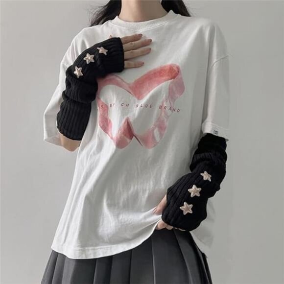 POHADON Arm Warmers Y2k Fingerless Gloves for Women Girls Cute Fall Winter Arm - Picture 5 of 7